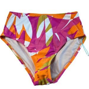 Kona Sol Women's Pink Abstract Print High Waist Bikini Bottom - X - NWT